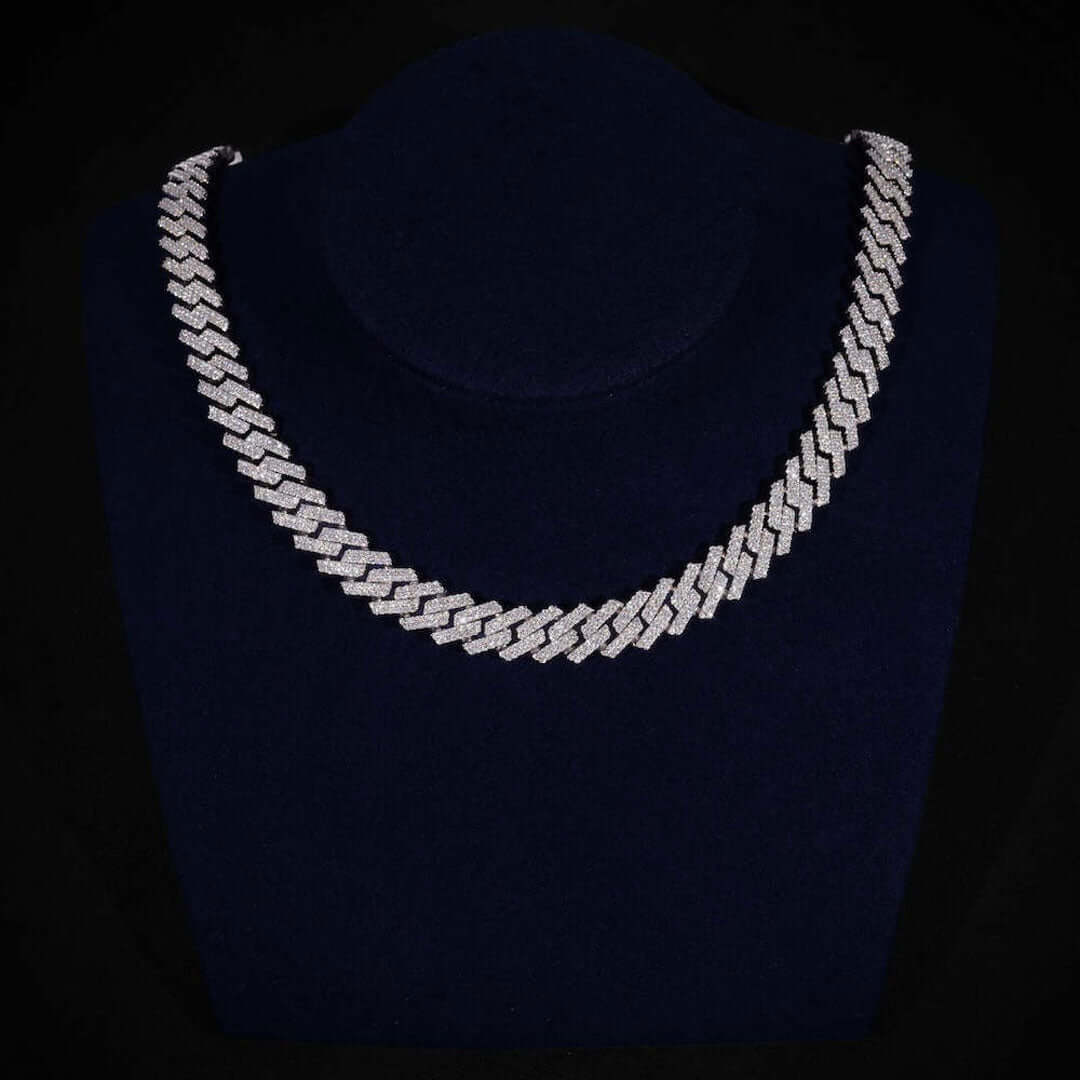 12mm Square Moissanite Cuban Link Chain Gleamora in 14K White Gold full