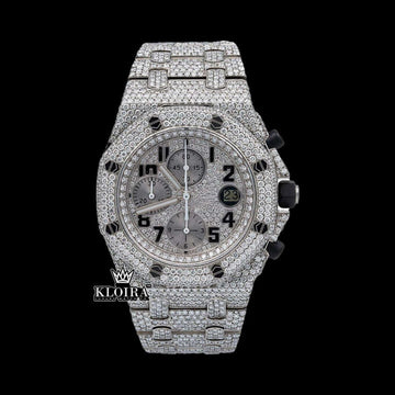 AP Chronograph Iced Out Silver Moissanite Diamond Watch Front View