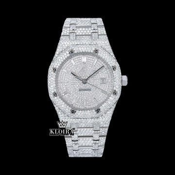 AP Diamond Markers Fully Bust Down Moissanite Diamond Watch Front View