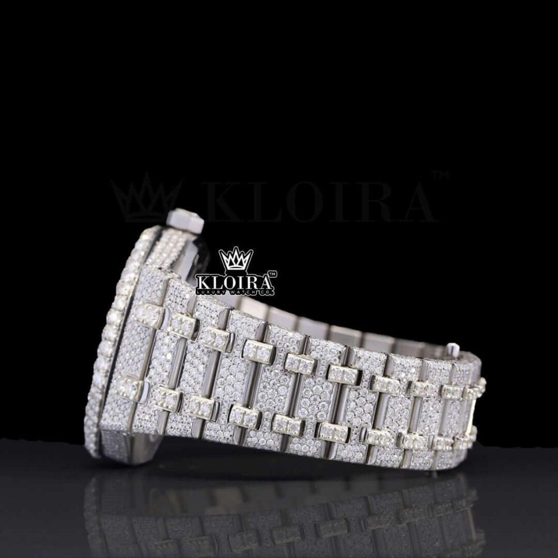 AP Full Iced Out Lab Grown Diamond Watch Black Stick Markers Front View