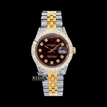 Burgundy Elite Moissanite Diamond Watch 14K Gold VVS 13 Carat 42mm Front View
