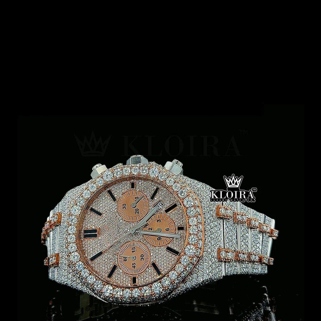 Bust Down Chronograph Moissanite Diamond Watch Front View