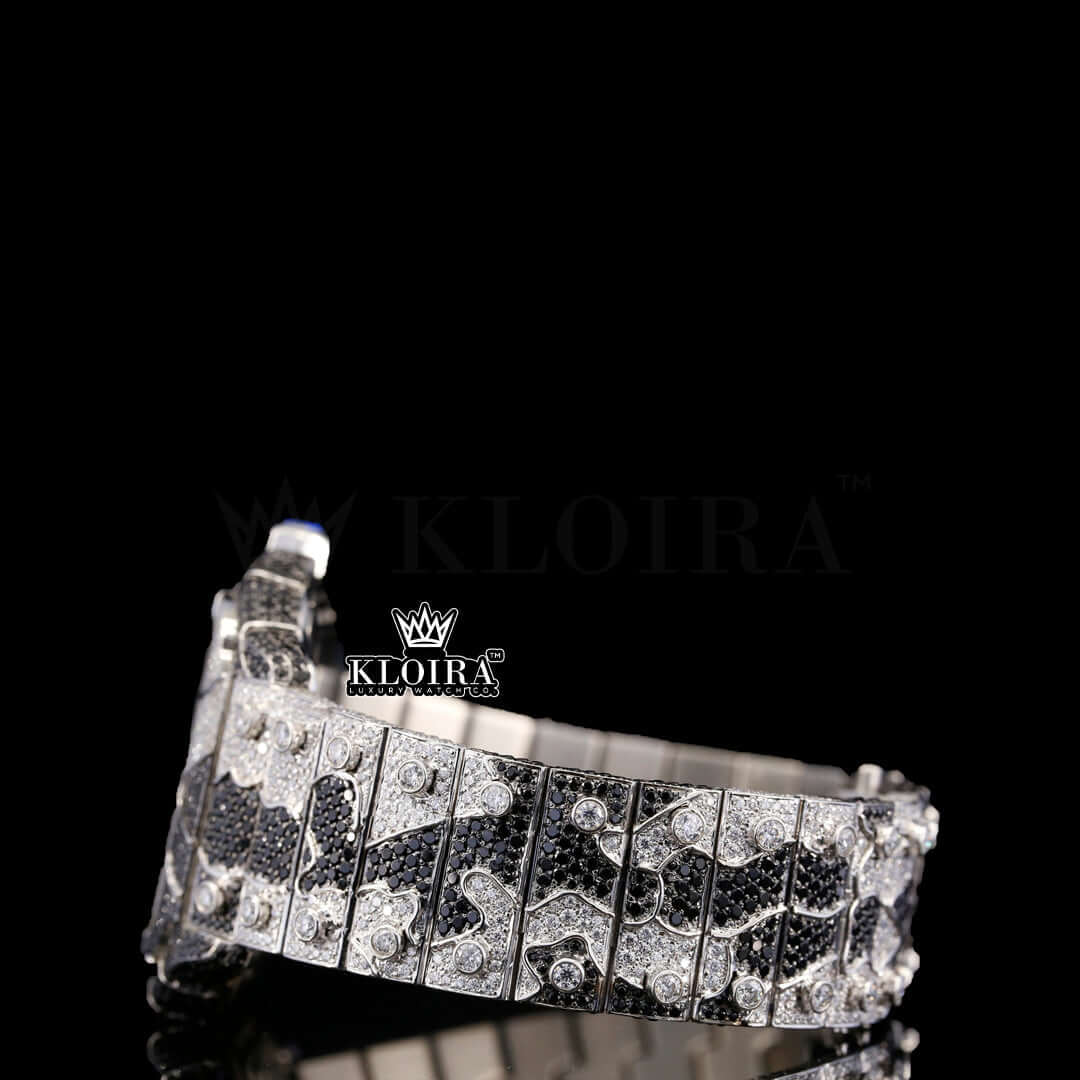 Cartier Inspired Moissanite Diamond Skeleton Watch Two Tone Iced Out Front View