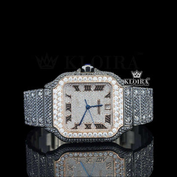 Cartier Inspired Watch Moissanite Diamonds Front View