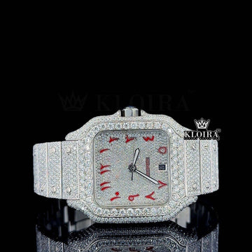 Cartier Santos Dumont Inspired Arabic Dial Moissanite Diamond Watch 14K Gold Front View