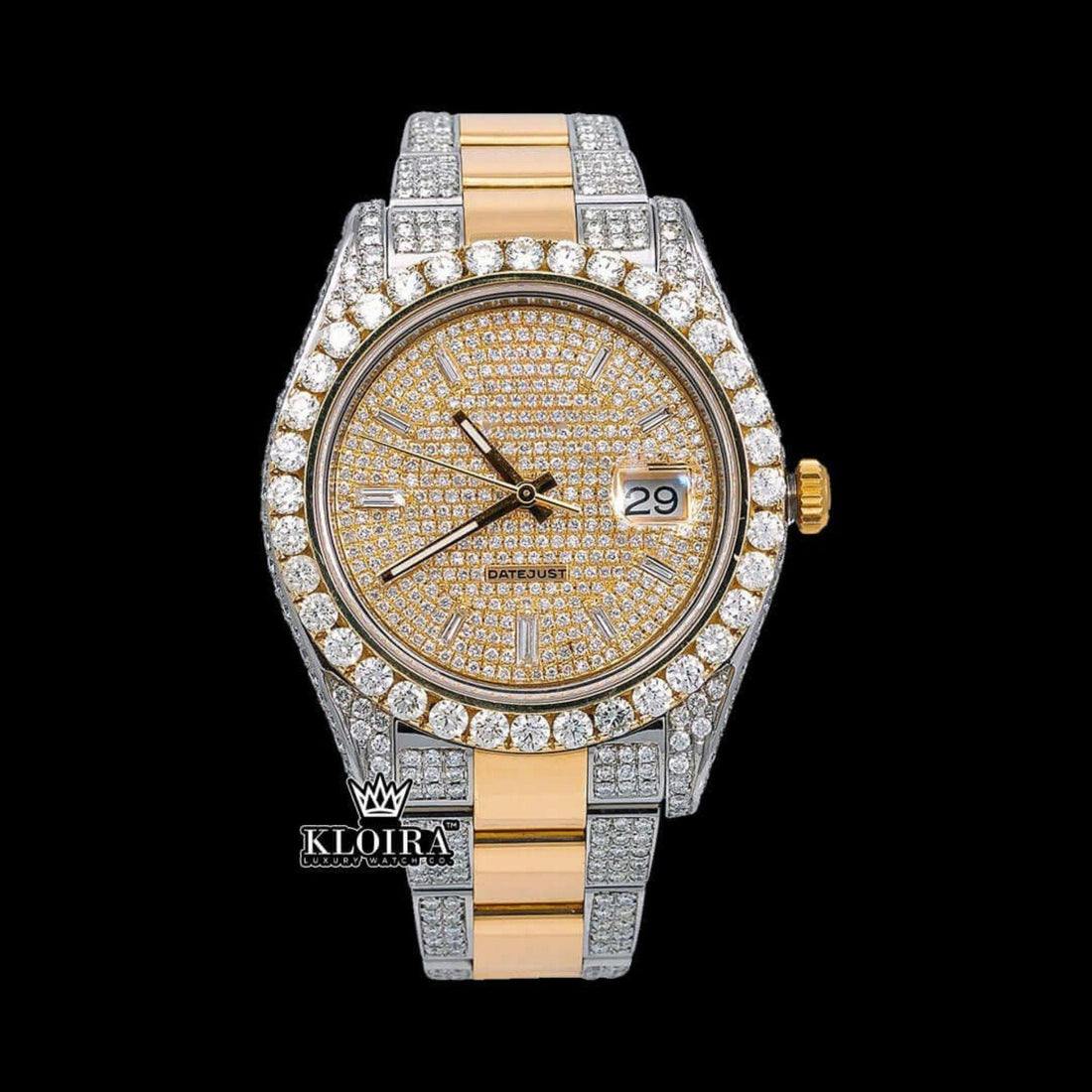 Dual Tone Watch Moissanite Diamond 14K Gold VVS 22 Carat 42mm Front View
