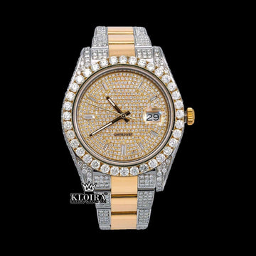Dual Tone Watch Moissanite Diamond 14K Gold VVS 22 Carat 42mm Front View