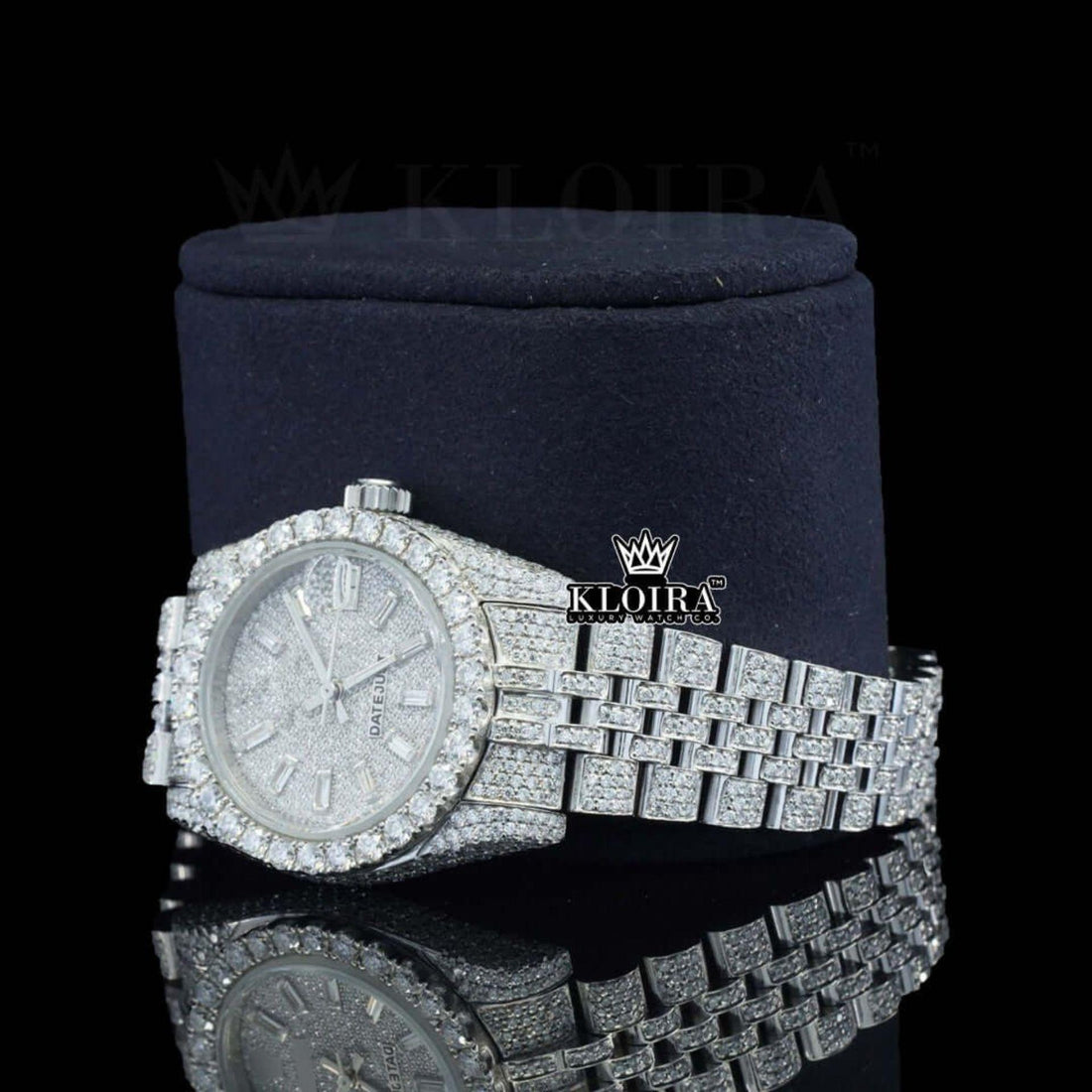 Glitz Master Moissanite Diamond Watch 14K Gold VVS 22 Carat 42mm Front View