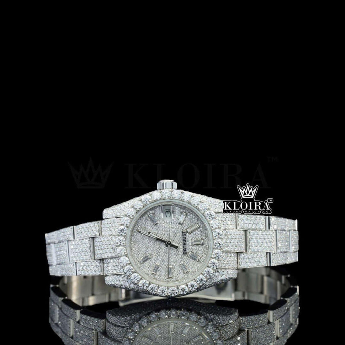 Ice Spark Moissanite Diamond Watch 14K Gold VVS 22 Carat 42mm Front View