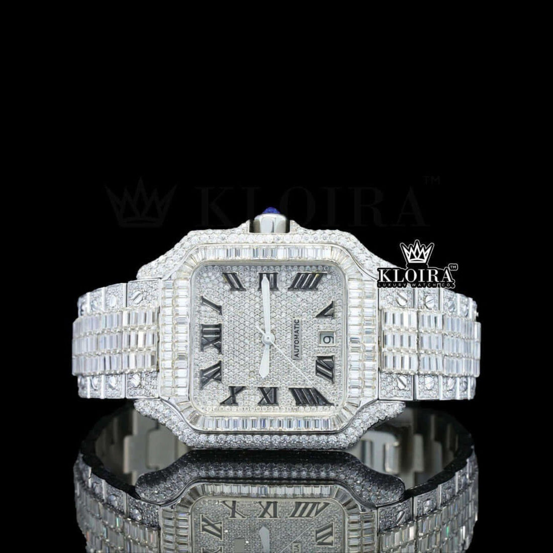 Iced Out Cartier Inspired Moissanite Watch Front View
