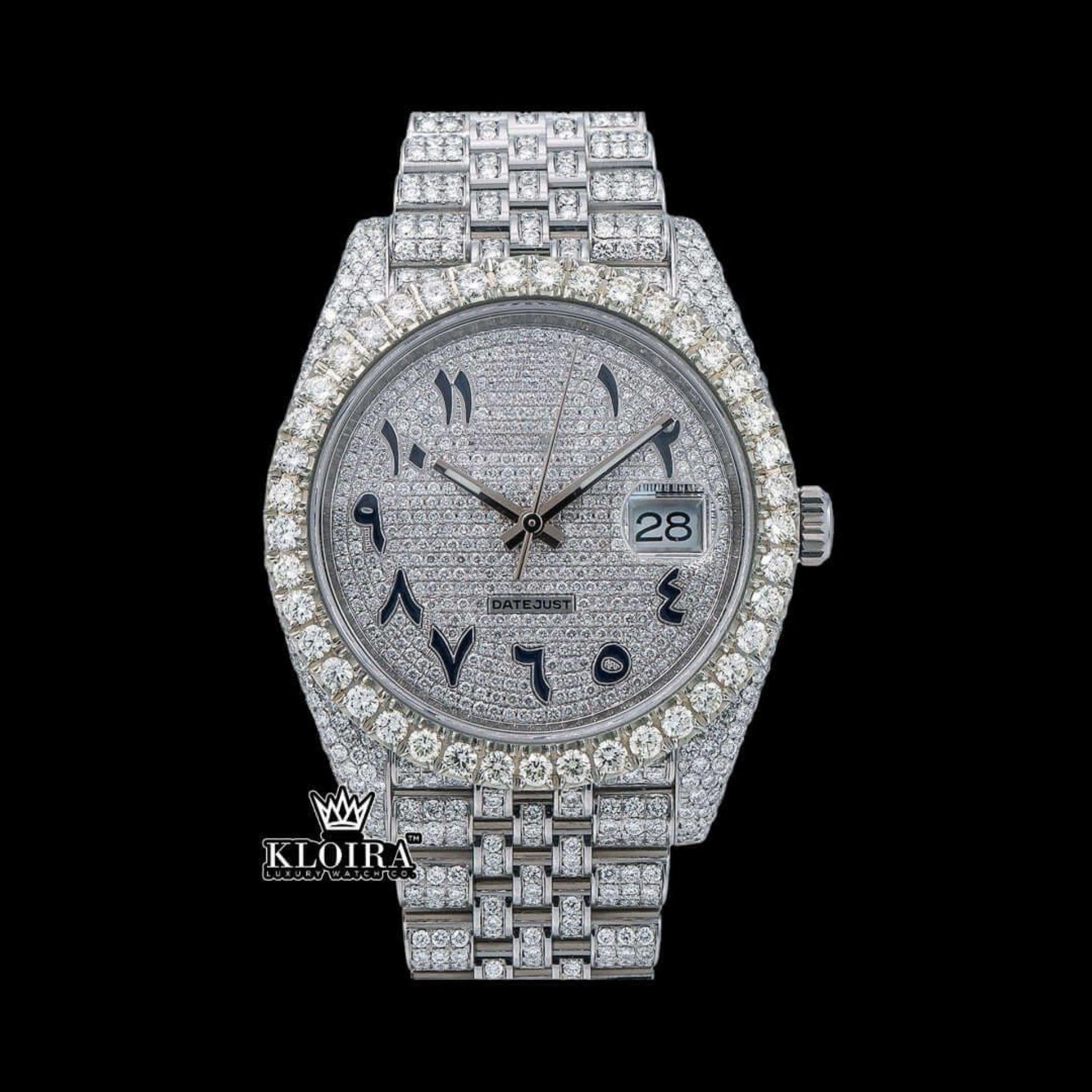 時計 Iced out Watch with Moissanite Iced Out Rolex Moissanite Watch White Arabic Dial Jubilee Strap