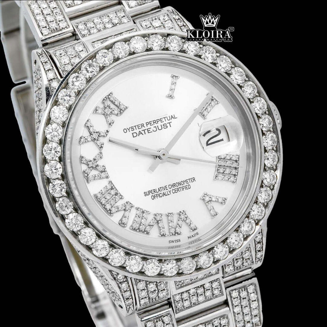 Luminique Moissanite Diamond Watch 14K Gold VVS 18 Carat 42mm Front View