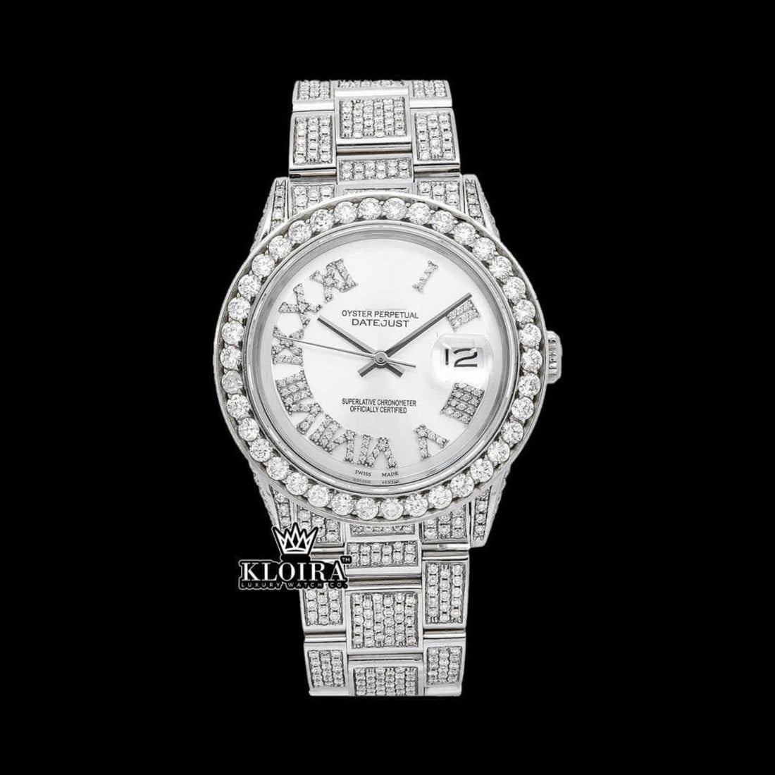 Luminique Moissanite Diamond Watch 14K Gold VVS 18 Carat 42mm Front View