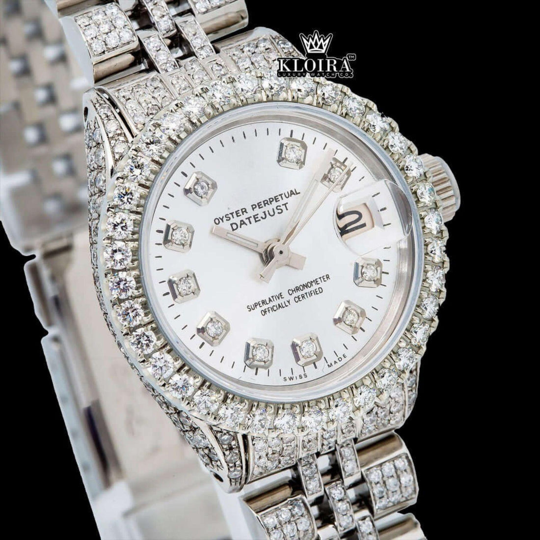 Luxe Silver Moissanite Diamond Watch 14K Gold VVS 18 Carat 42mm Front View
