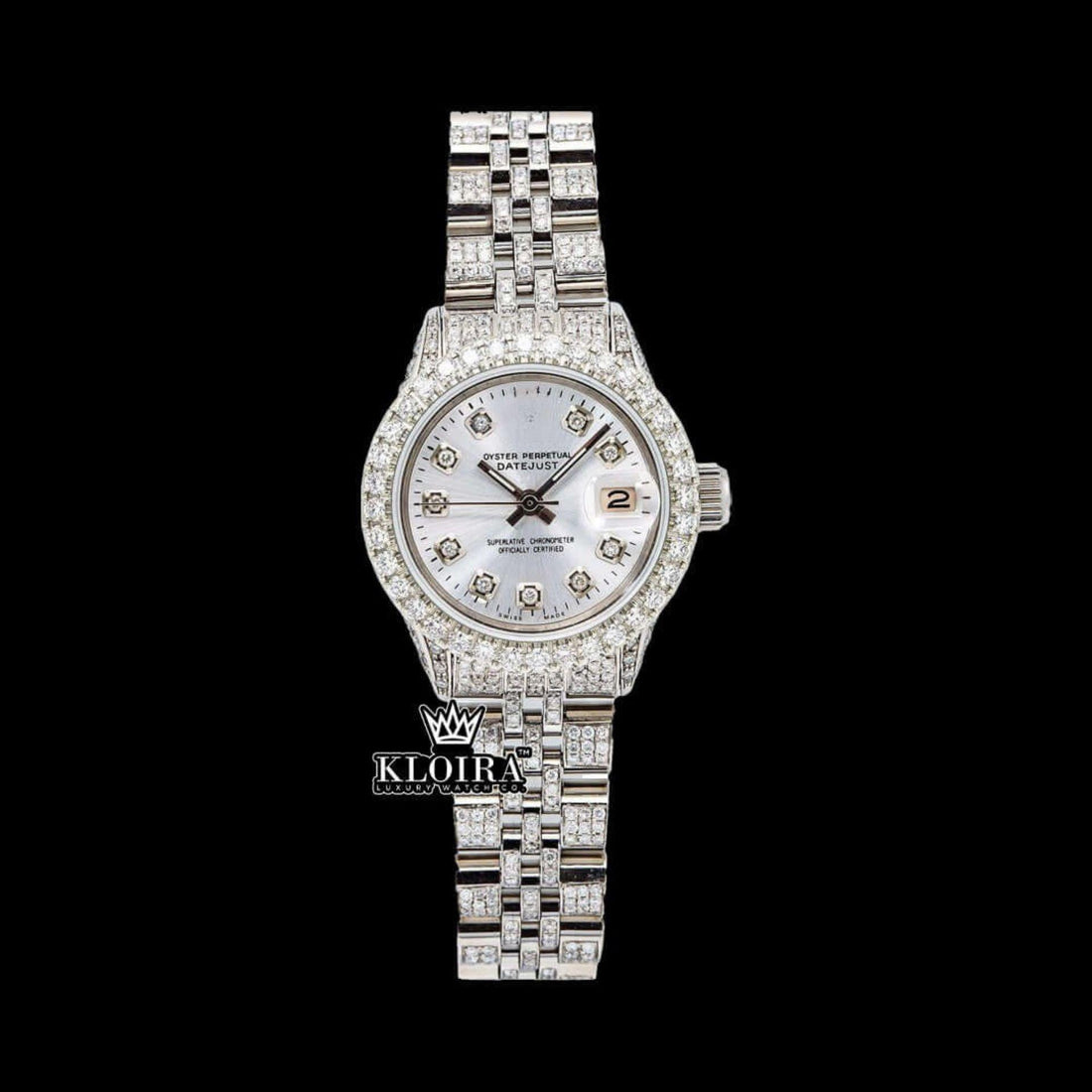 Luxe Silver Moissanite Diamond Watch 14K Gold VVS 18 Carat 42mm Front View