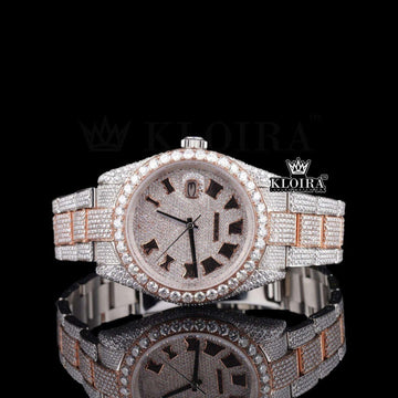 Metromosaic Moissanite Diamond Watch Rose 14K Gold VVS 30 Carat 42mm Front View