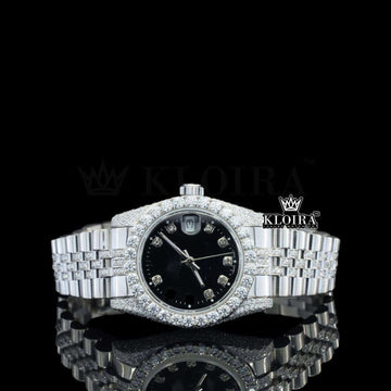 Midnight Luxe Moissanite Diamond Watch 14K Gold VVS 30 Carat 42mm Front View