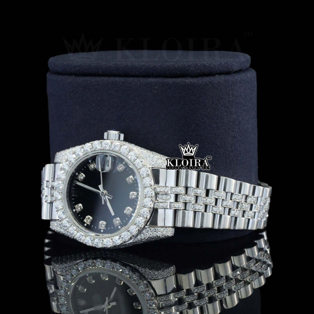Midnight Luxe Moissanite Diamond Watch 14K Gold VVS 30 Carat 42mm Front View