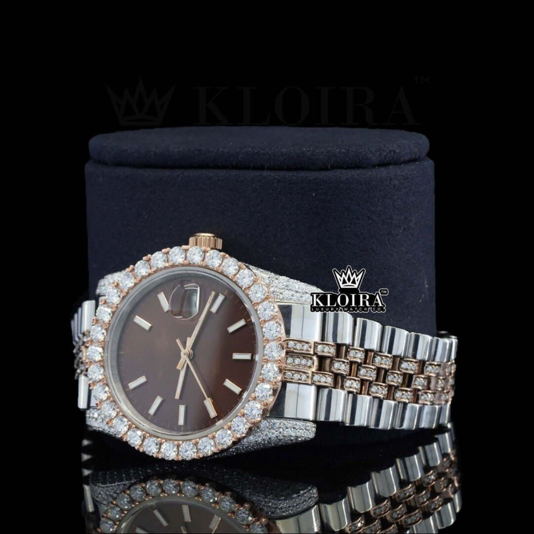 Mocha Moissanite Diamond Watch Rose 14K Gold VVS 15Carat 42mm Front View