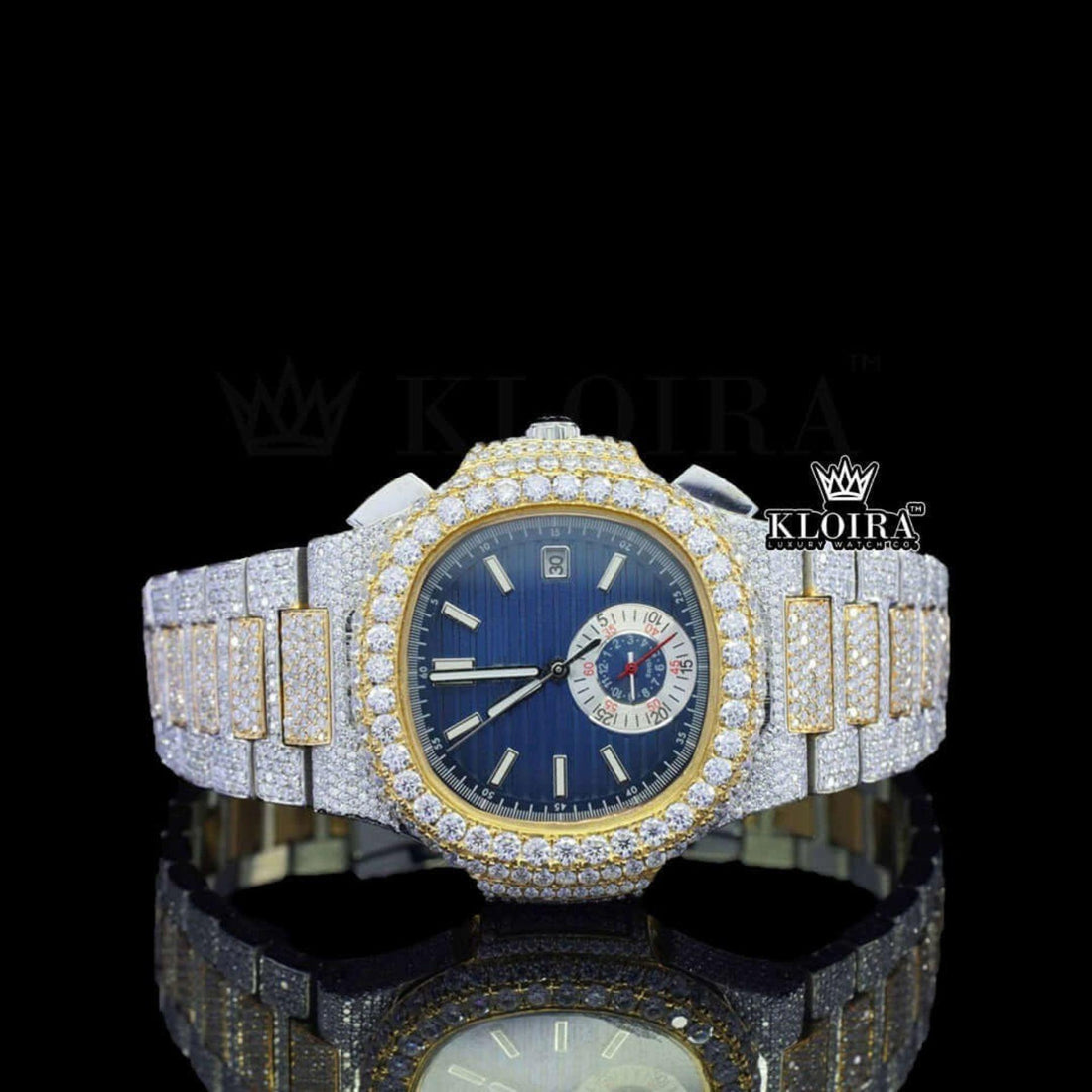 Nautical Elite Moissanite Diamond Watch 14K Gold VVS 22 Carat 42mm Front View