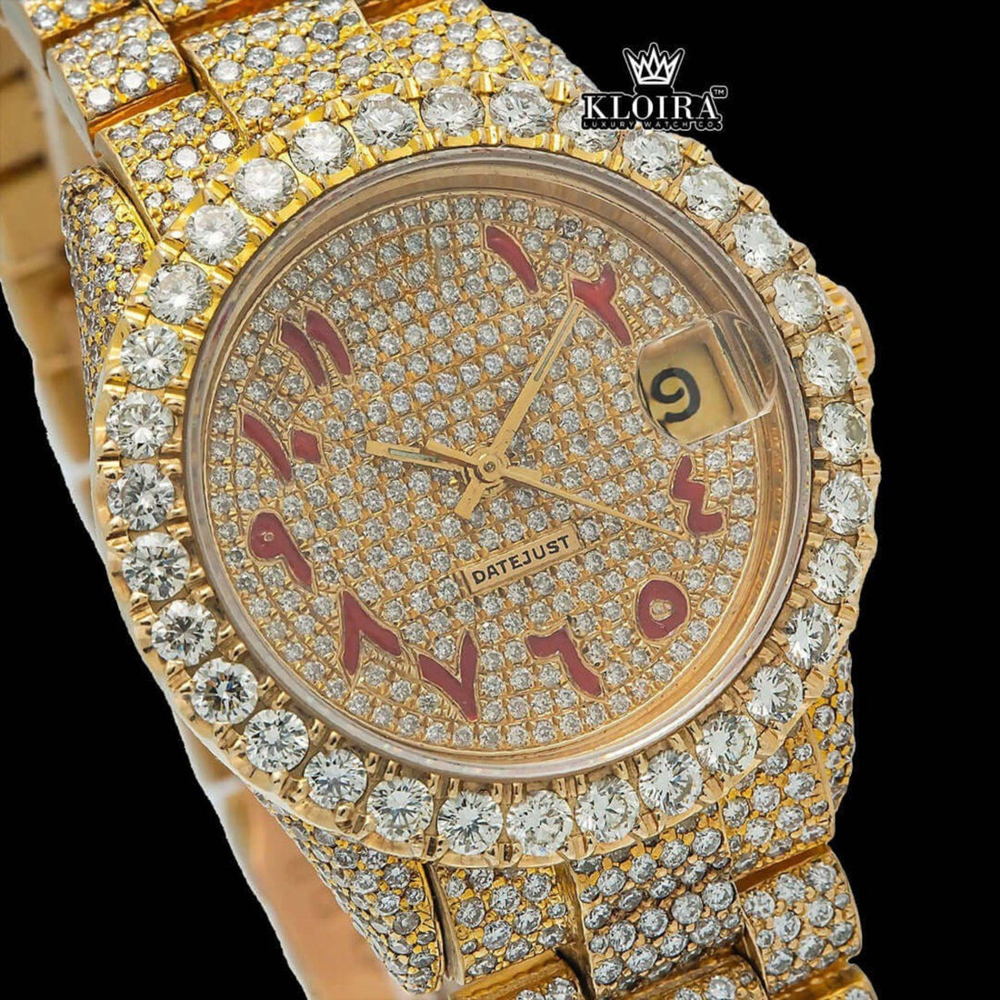 Opulence Time Moissanite Diamond Watch 14K Gold VVS 22 Carat 42mm Front View