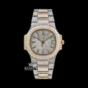Patek Philippe Nautilus Inspired Moissanite Diamond Watch Two Tone Front View