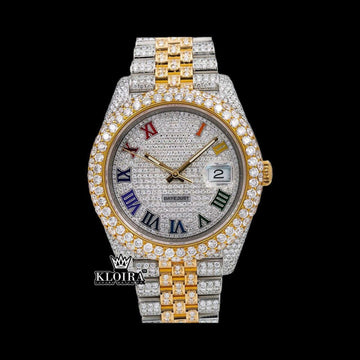 Rainbow Daytona Watch Two Ton Moissanite 14K Gold VVS 20 Ct 42mm Front View