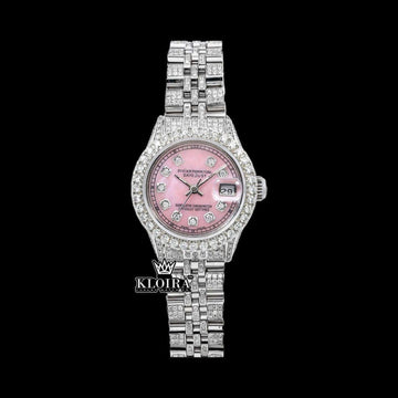 Rose Glimmer Moissanite Diamond Watch 14K Gold VVS 18 Carat 42mm Front View