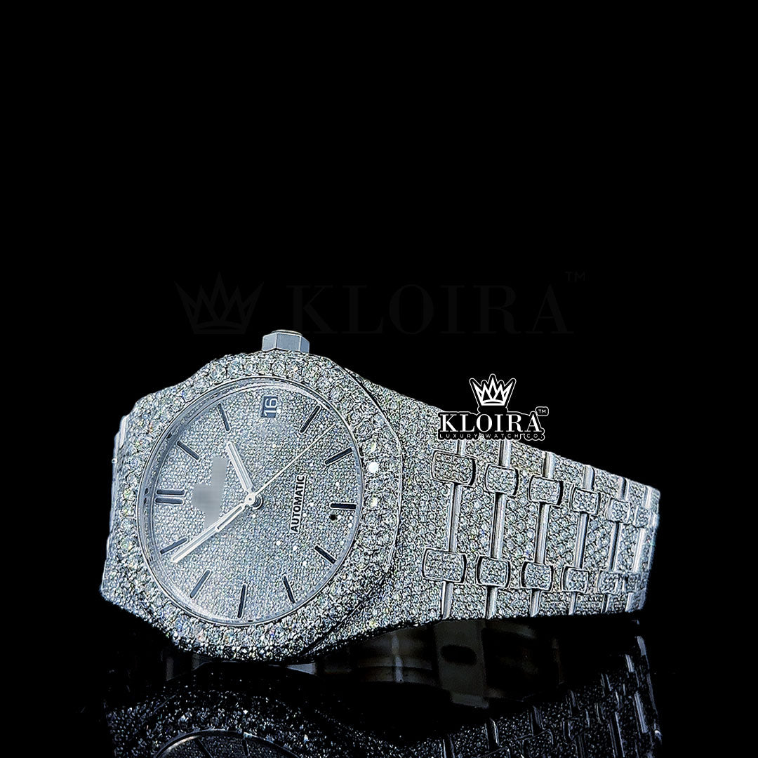 Royal Ice Royal Oak Moissanite Diamond Watch 14K Gold VVS 30 Carat 41mm Front