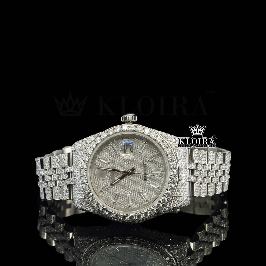 Silver spark Moissanite Diamond Watch 14K Gold VVS 23 Carat 42mm