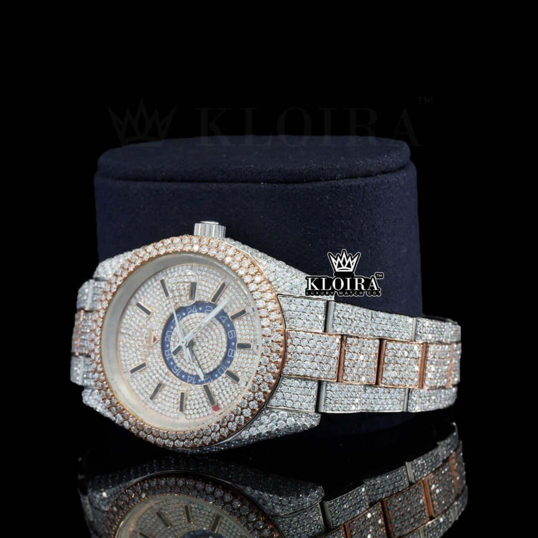 Voyager Moissanite Diamond Watch Rose 14K Gold VVS 31 Carat 42mm Front View