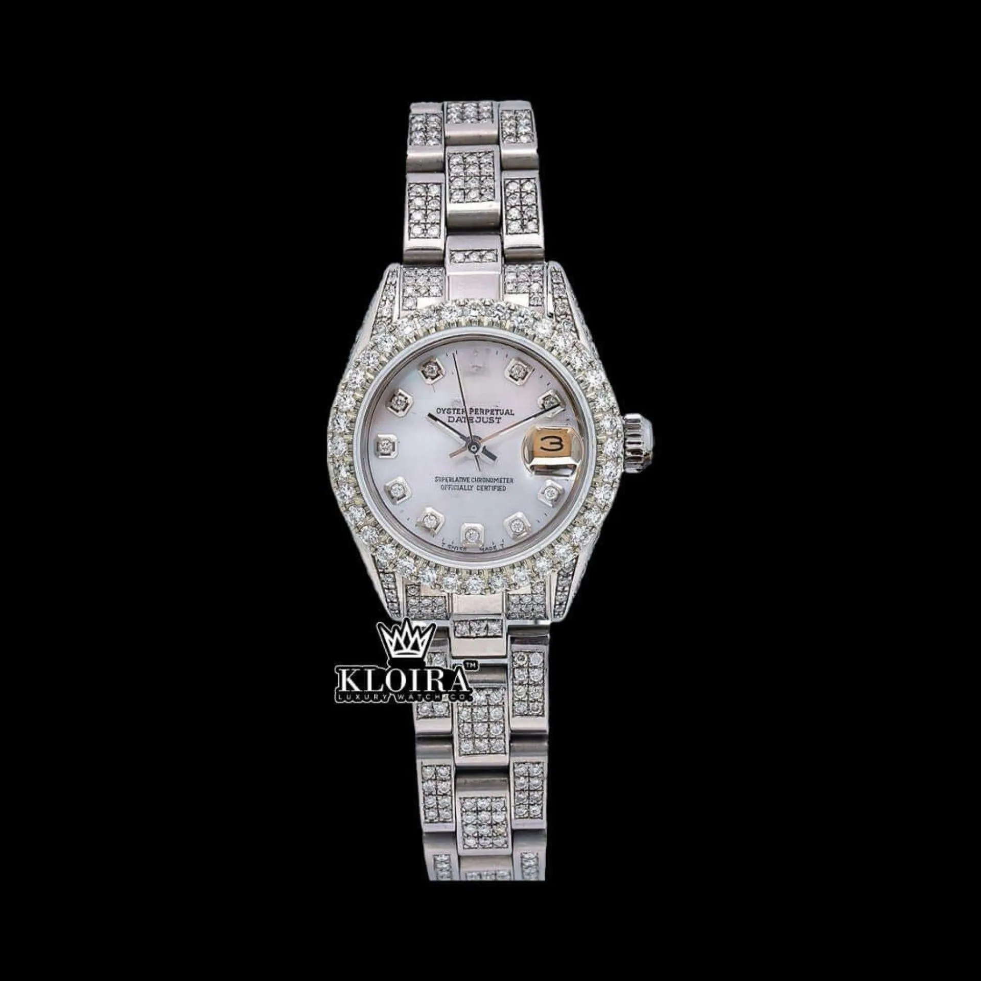 White Dial Diamond Markers Date Display Moissanite Diamond Watch