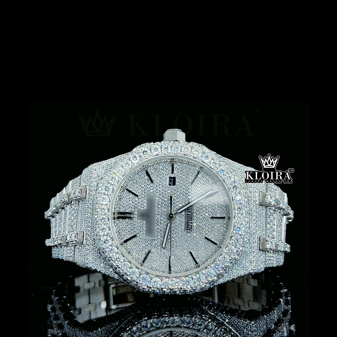 Iced Out White Gold Watch White Hands Royal Oak 14K Gold 41mm