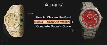 Men moissanite watches in gold and silver with iced out design and red dial style