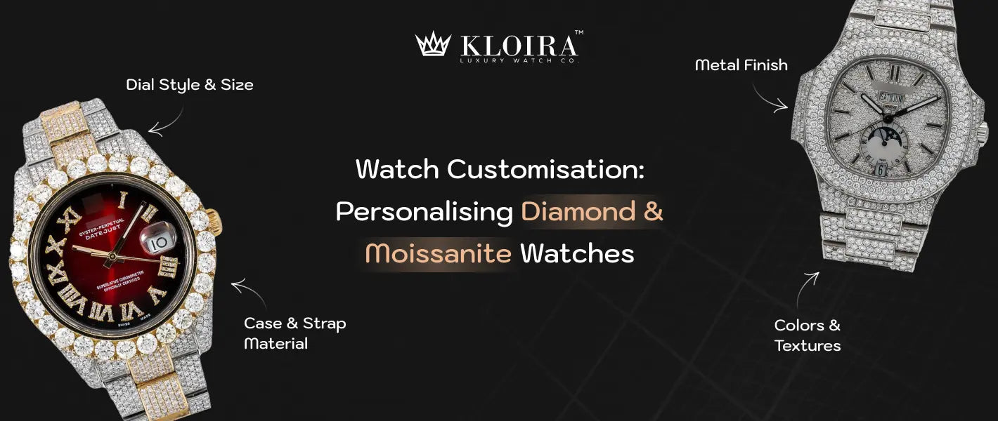 Watch customisation in 2025 for diamond and moissanite watches create unique dial case strap metal finish styles