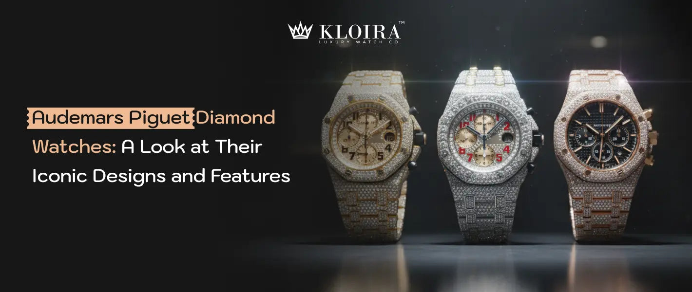 AP Diamond Watches featuring luxury timepieces fully covered with VVS moissanite diamonds.