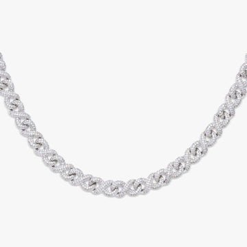 10mm Round Moissanite Cuban Link Chain CrestWeave in 14K White Gold Closeup Front