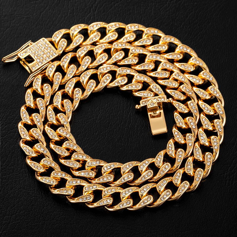 10mm Round Moissanite Cuban Link Chain Goldrush in 14K Yellow Gold Front