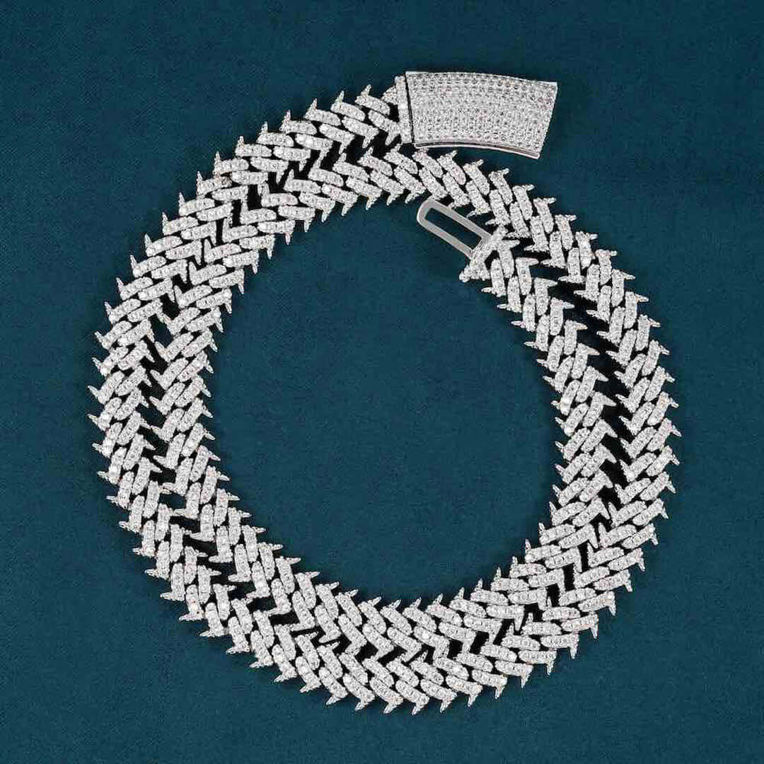 10mm Round Moissanite Cuban Link Chain Luminor in 14K Yellow Gold Full