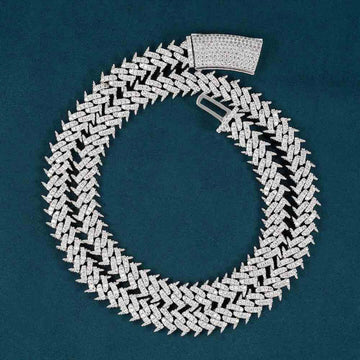 10mm Round Moissanite Cuban Link Chain Luminor in 14K Yellow Gold Full