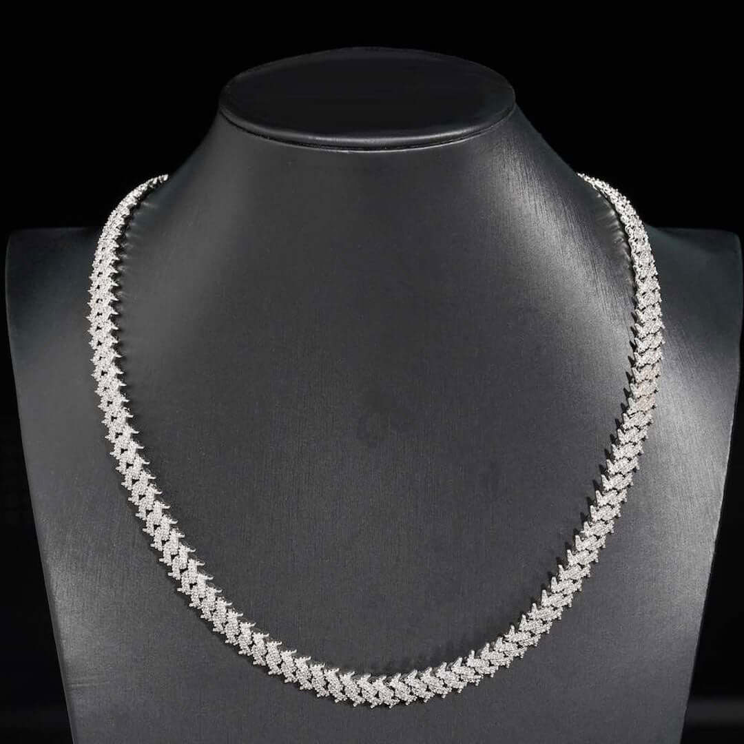 10mm Round Moissanite Cuban Link Chain Luminor in 14K Yellow Gold Full