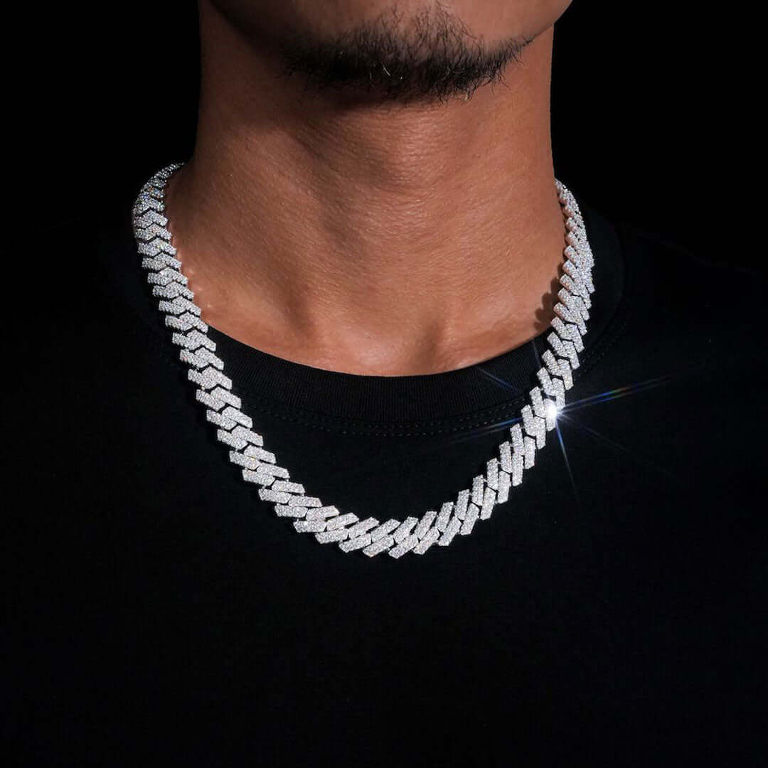 10mm Round Moissanite Cuban Link Chain Luxora in 14K White Gold Full