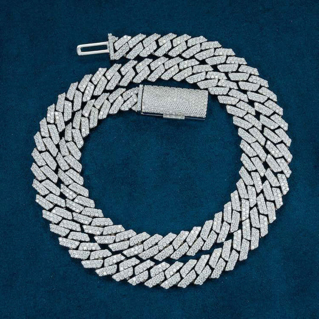 10mm Round Moissanite Cuban Link Chain Luxora in 14K White Gold Full