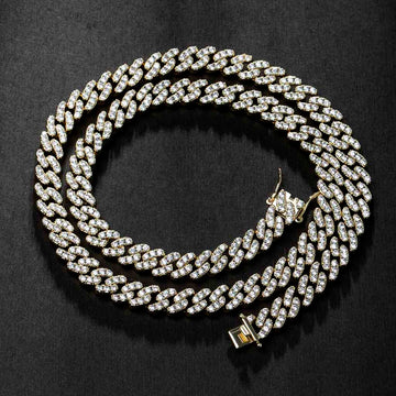 10mm Round Moissanite Cuban Link Chain Regalia in 14K Yellow Gold Front