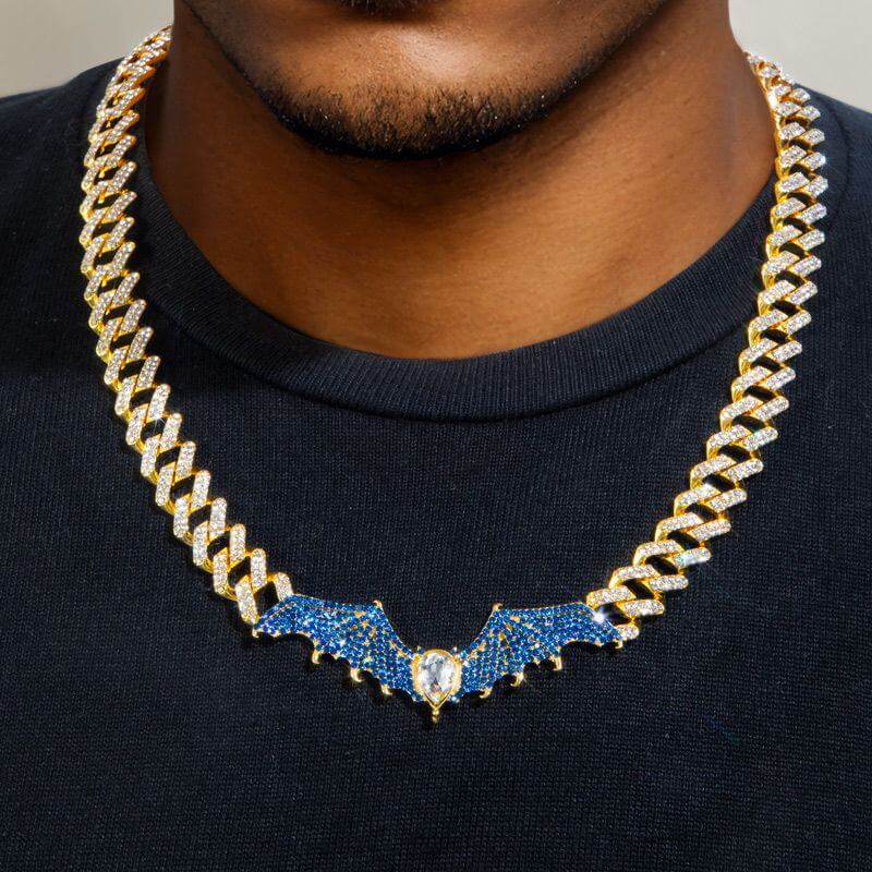 12mm Round Moissanite Cuban Link Chain Batlink in 14K Yellow Gold Front