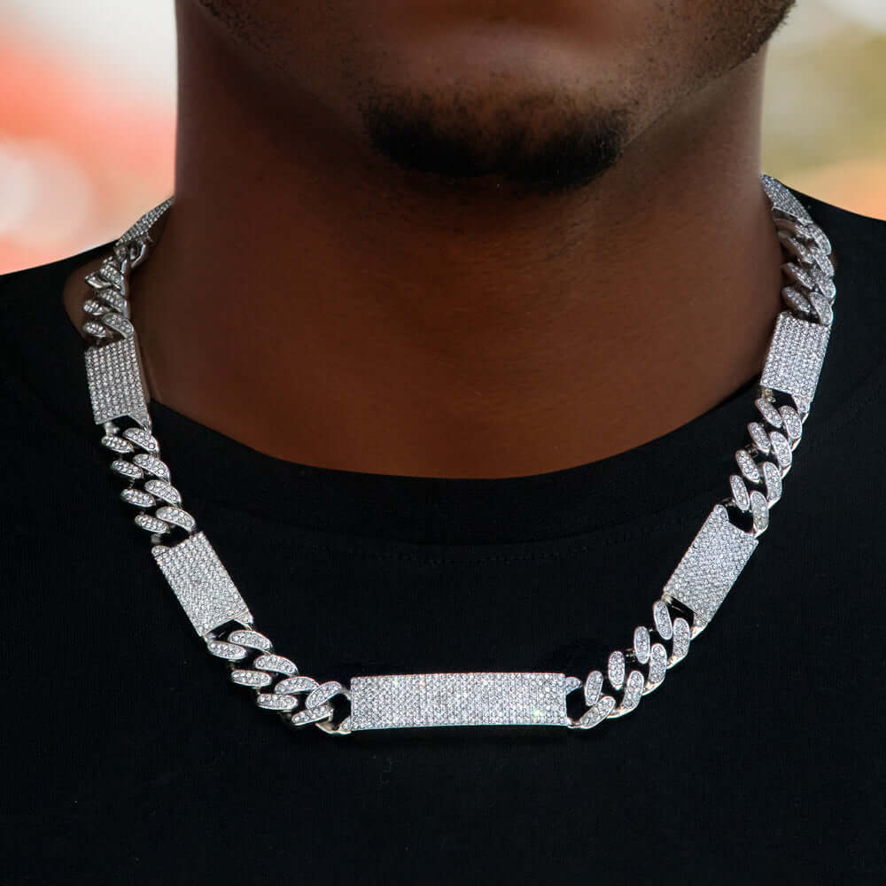 12mm Round Moissanite Cuban Link Chain Frozelle in 14K White Gold Front
