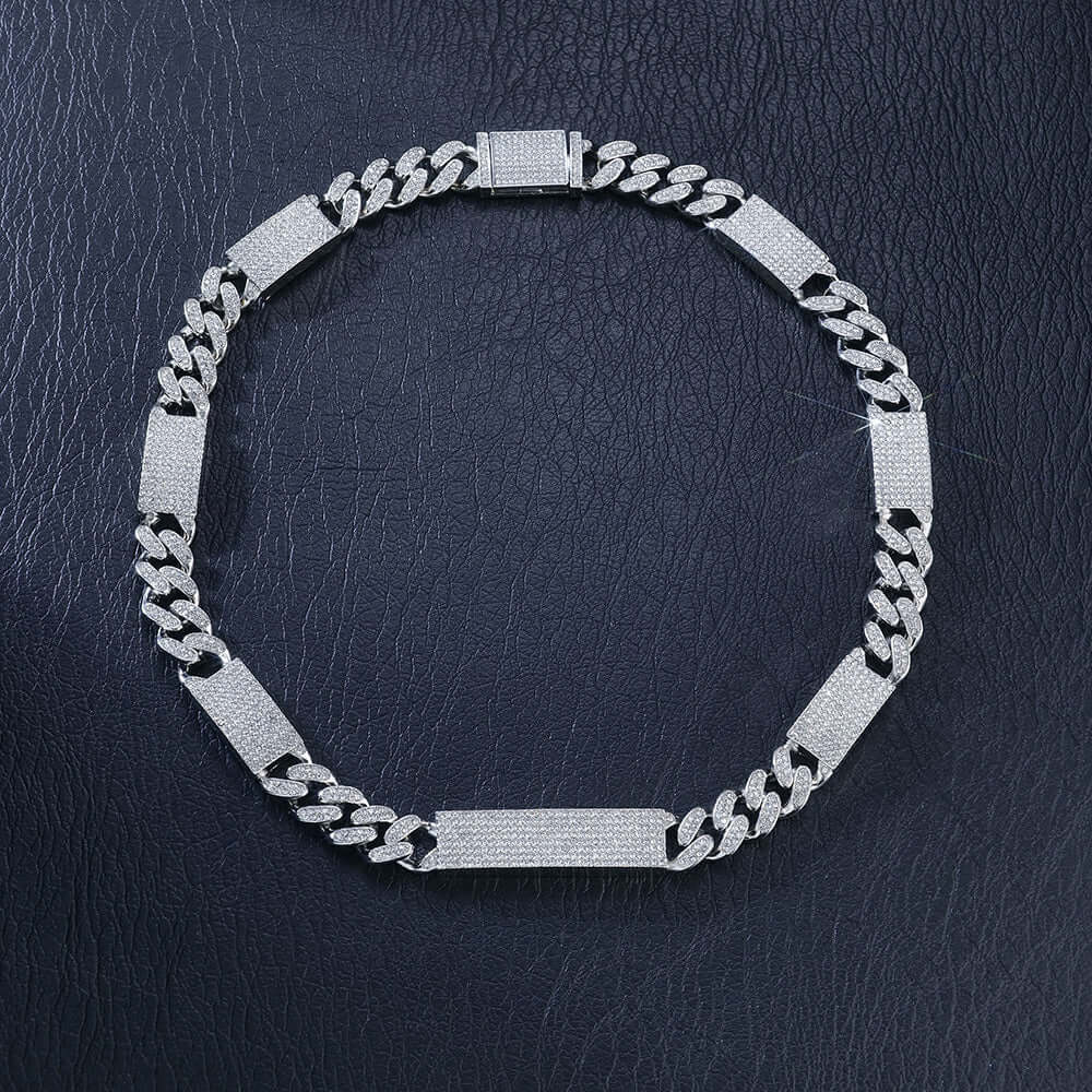 12mm Round Moissanite Cuban Link Chain Frozelle in 14K White Gold Front