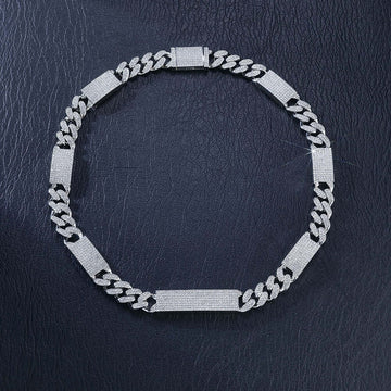 12mm Round Moissanite Cuban Link Chain Frozelle in 14K White Gold Front