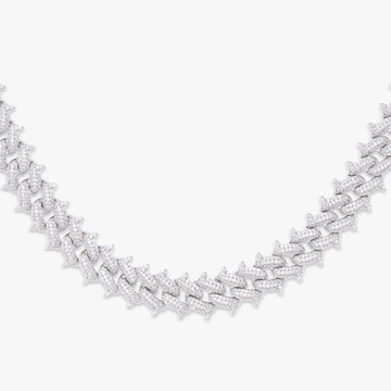 12mm Round Moissanite Cuban Link Chain PureWeave in 14K White Gold Closeup Front