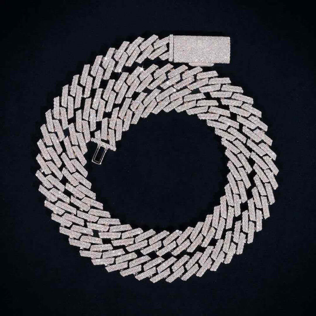 12mm Square Moissanite Cuban Link Chain Gleamora in 14K White Gold full